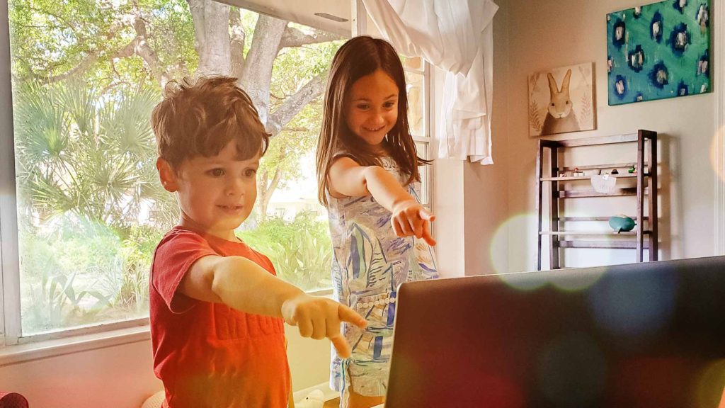 Images of children enjoying online summer camps.